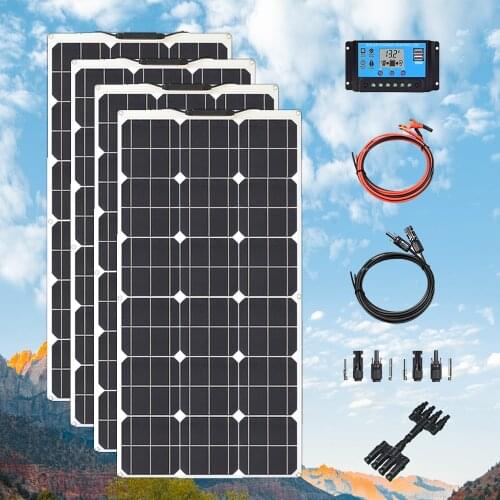 320W Home Solar Panel System 4X 80 Watt Flexible Solar Panels Kit Complete 12V 18V 24V High Efficiency Battery Charger Module