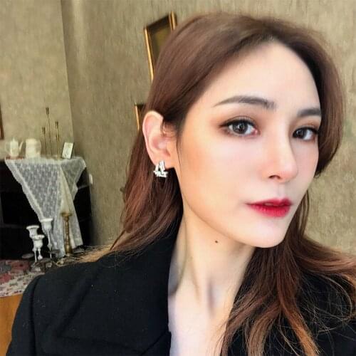 Double Row Hollow Geometry Silver Needles Rhinestone Alloy Golden Silver Plated Women Stud Earrings