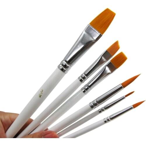 Gouache Nylon Brush 6 Sticks Wooden White Rod Painting Brush Set Paint Brush Art Painting Material Supplies