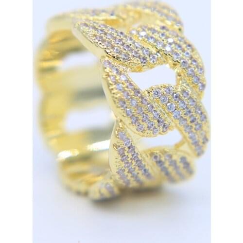 Gold filled clear cubic zirconia cz hip hop bling cool boy mens jewelry miami cuben link chain unique design hip hop men ring