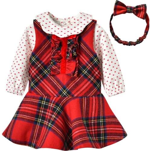 3pcs Toddler Little Girls Outfits Sleeveless Plaid Dress T-Shirt and Headband Set School Dress for Girls