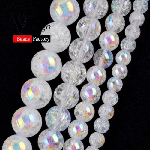 Wholesale Natural Stone Round White AB Cracked Cystral Glass Beads For Needlework Jewelry Making 6-12mm Beads Diy Bracelet