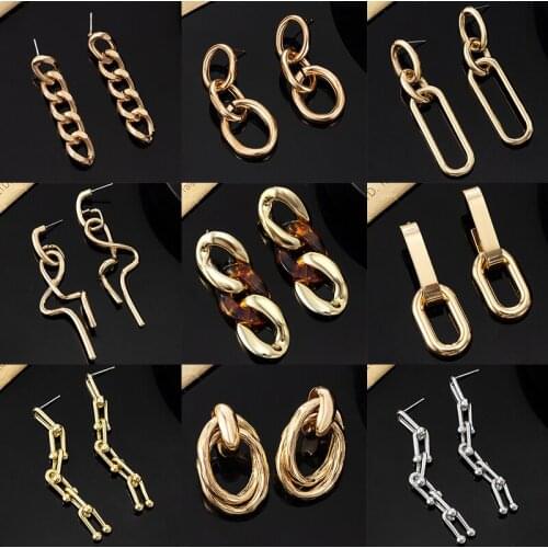 LOVR Fashion Bohemian Chains Earrings Large Twisted Earrings For Women Punk Hoop Gold Color Earrings Jewelry 2021 Female Earring