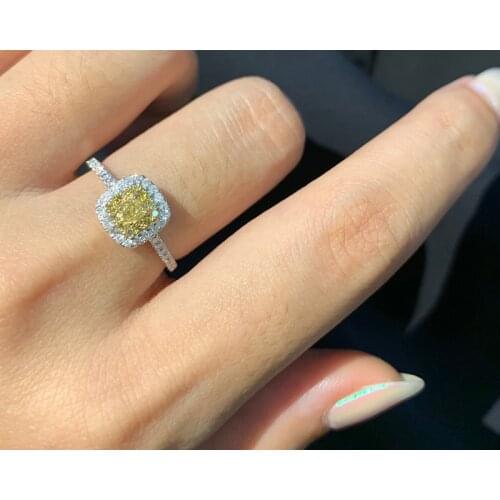 LUOWEND 100% 18K White Gold Rings AU750 Engagement Ring Genuine Natural Yellow Diamond Ring for Women Wedding Party