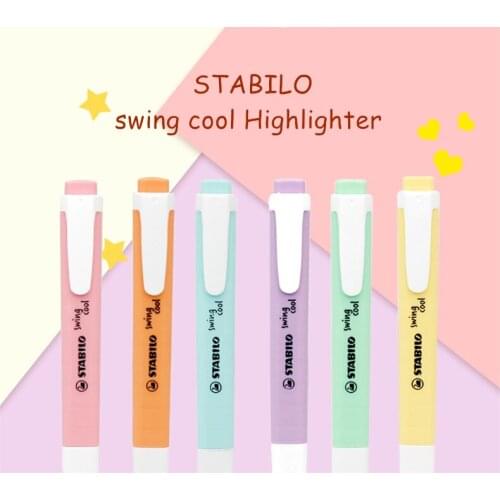 6pcs Cute Stabilo Swing Cool Pastel Highlighter Marker Pens 1-4mm Pack of 6 Assorted Colours Office and School Supplies