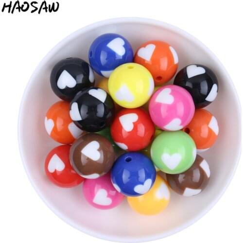 Fashion Jewelry 12mm 16mm 20mm Choose Chunky Round Resin Printed Beads Lovely Heart Shape Beads For Kids Bubblegum Necklace