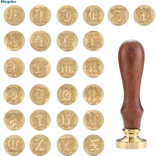 Mogoko Sealing Wax Stamps Wooden Handle Gothic 26 Letters Alphabet Wax Badge Seal Stamp Letter A-Z Card Envelope Bottle Decor