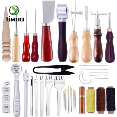 Jiwuo 41pcs Leather Craft Tools Kit Hand Sewing Stitching Punch Carving Work Saddle Groover Set Accessories DIY Tool Hot Sale