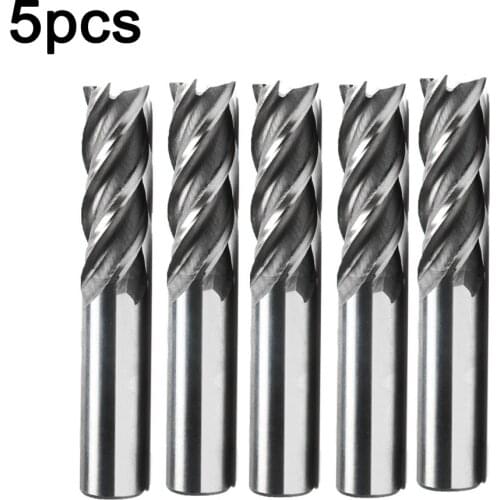 5* HSS CNC 4-Flutes End Mills Cutter Milling Machine Straight Shank Bits Kit New