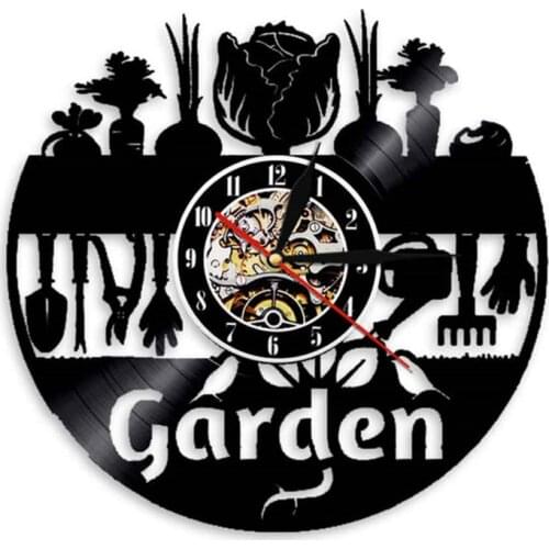 Nature Life Garden Wall Clock Garden Motive Wall Art Vinyl Record Wall Clock Gardening Tool Decorative Wall Watch Gardeners Gift