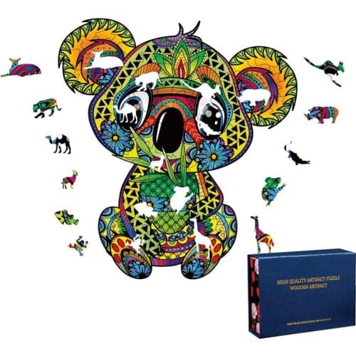 New 3D Wooden Puzzle Animal Koala Jigsaw Boutique Gift Box Packaging Adult Children DIY Animals Modeling Creativity Puzzles Gift