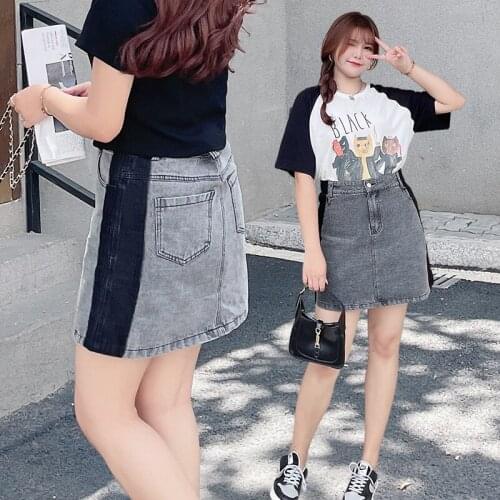 The new shadow of the large-size womens summer dress shows a thin black matching denim skirt skirt