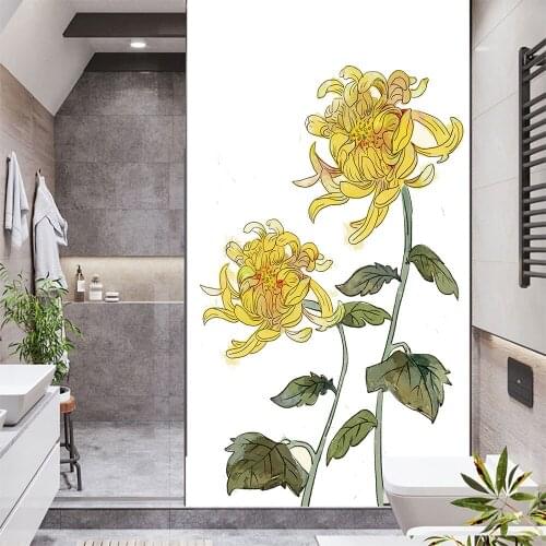 Window Film Privacy Chrysanthemum Non Adhesive Glass Sticker Sun Protection Heat Control Window Coverings for Homedecor
