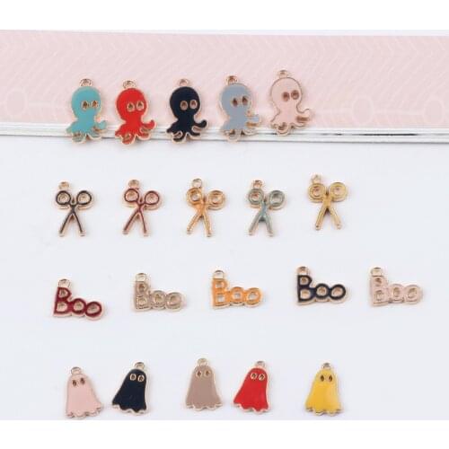 Wholesale 100pcs Gold Tone Plated Enamel Alloy Animal Octopus Charms Letters Boo Scissors Ghost Oil Drop Metal Earring Charms