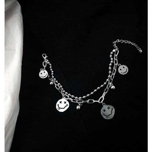Origin Summer Creative Double Layer Chain Smile Face Charm Bracelet for Women Unique Design Hollow Everyday Bracelet Jewelry