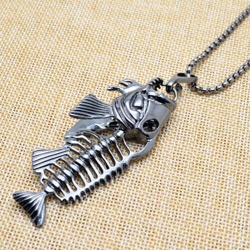 Retro Creative Fishbone Pendant Necklace Personality Men Women Stainless Steel Necklace Fashion Men Women Hip Hop Party Jewelry