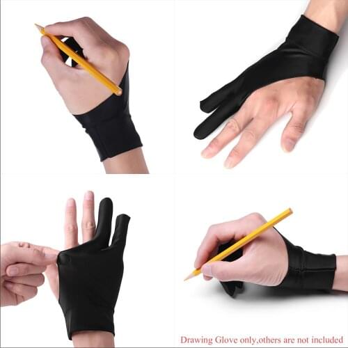 Artist Drawing Glove For Any Graphics Drawing Tablet Black 2 Finger Anti-fouling,both For Right And Left Hand Black Free Size