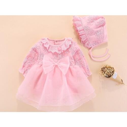 Princess Baby Infant Girl Clothes Tutu Lace Dress+Cap 2PCS Kids Girls Clothing Baptism 100% Cotton 2020 Spring Lovely Outfits