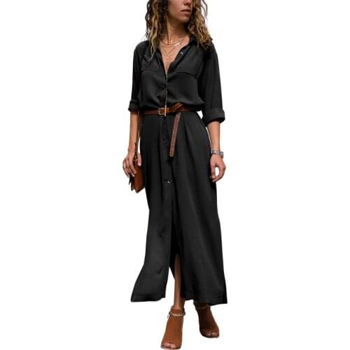 Summer Women Shirt Dress Solid Color Turn Down Collar Long Sleeve Elegant Office Work Wear Temperament Ladies Dresses