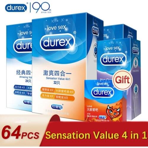 Durex Condoms 32/64Pcs Sensation Value 4in1 Natural Latex Ultra Thin Extra Lubricated Penis Sleeve for Men Sex Product Wholesale