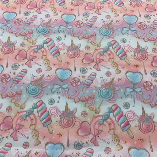 Pink baby Candy Unicorn eyeberry Paint Polyester Cotton Fabric Patchwork for Tissue Kids Home Textile for Sewing Cloth Dress