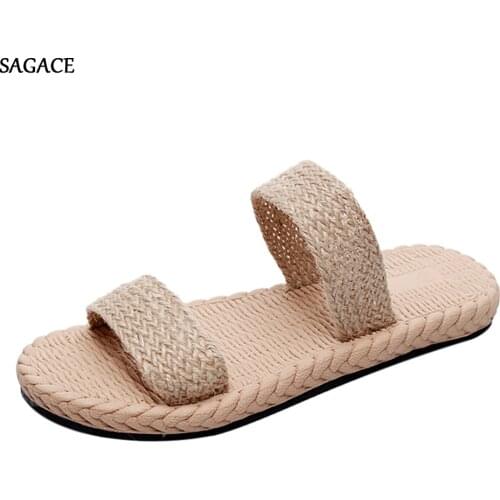 SAGACE Fashion Summer Bohemian Beach Sandals Hemp Flat Heel Casual Women Slippers Summer Shoes 2020 Beach Vintage Sandalias