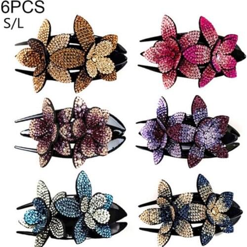 Rhinestone Double Flower Hair Clip Rhinestone Hairpin Women Hair Clips Female Elegant Clip Beads Hairgrip Hair Accessories