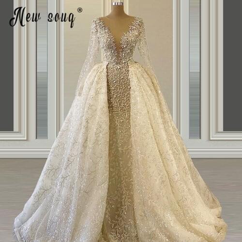 Wedding Dress 2 In 1 Detachable Train Lace Long Sleeve Mermaid Vestido De Noiva 2021 Fashion Princess Bridal Gown robe de soiree