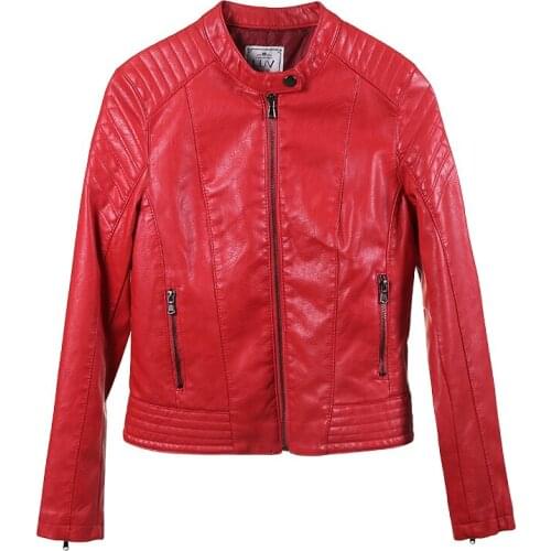 DANCING WINGS Europe Style Spring Jacket Women Coat Short Zipper Motorcycle Leather Jacket PU Leather Clothes RM-23