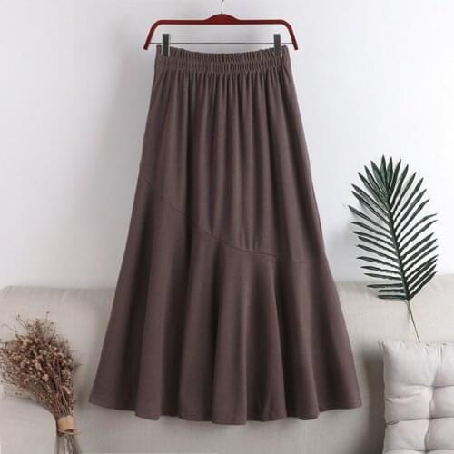 Elastic waist knitted fabric bevel stitching half-length skirt womens skirt autumn winter new style high waist slim Skirt