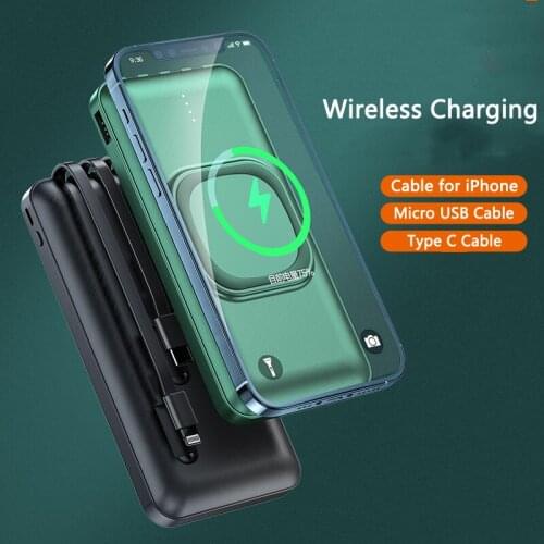 15W Fast Qi Wireless Charger 20000mAh Power Bank Built in Cable Powerbank For iPhone 12 11 Samsung S20 Airpods 2 3 4 5 Poverbank