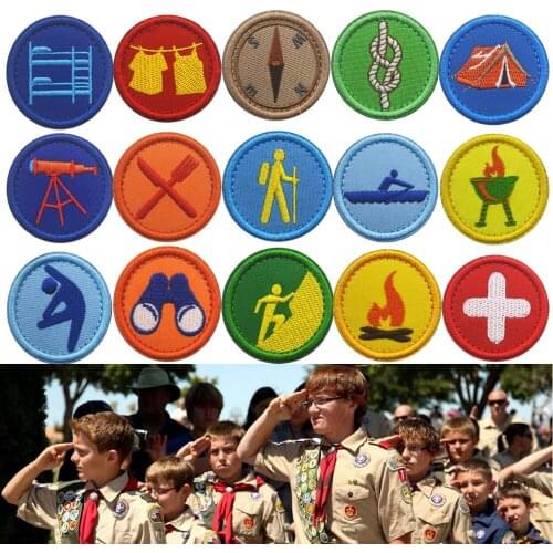 Embroidered Patch Camping Hiking Outdoors Armband Badge Appliques Patches for Clothes Backpack Cap bag Shoes 40mm