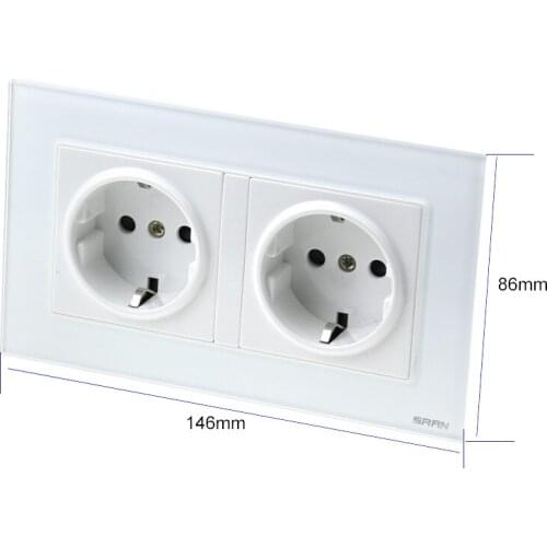 High quality double row double switch standard German wall socket toughened glass socket panel type 86