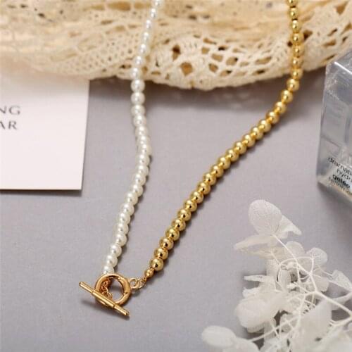 Vintage Pearl Metal Bead Chain Hollow Hoop Pendant Necklace for Women Men Girls Teens Necklaces Jewelry 2021 Trend New Arrival
