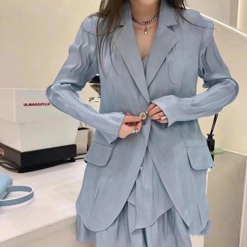 Women Summer Solid Color Spliced Loose Thin Blazer Female Slim Designed Blouse High Version Ladies New Casual Vintage Top ML185