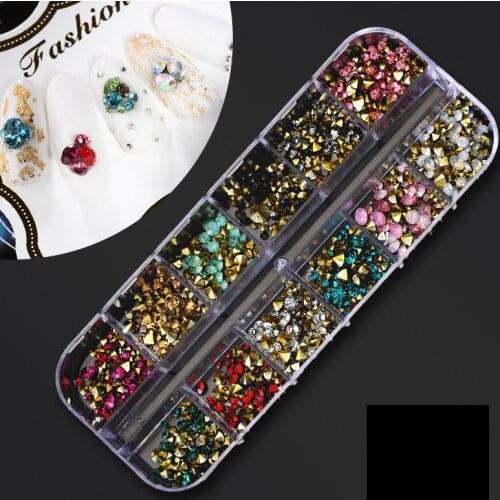 1 Set Nail Art Rhinestones 3D Crystal Jewelry AB Nail Stones Gems Pearl DIY Nail Art Decorations Gold Silver Metal Rivet Tools