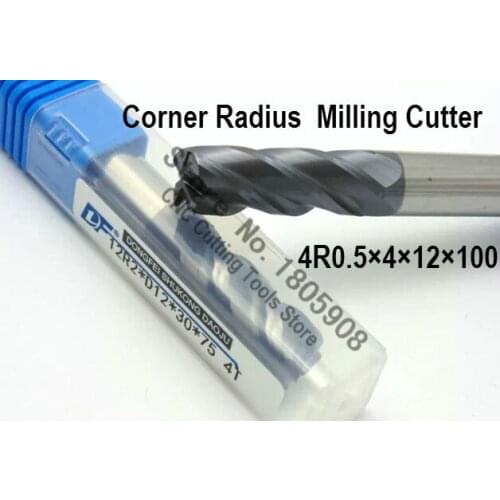 1PCS 4R0.5*4*12*100 Long 4mm 4 flutes Cemented Carbide Corner Radius endmill CNC router bit alloy milling cutter tool
