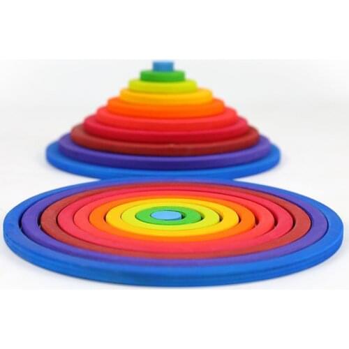 20pcs Montessori Educational Wooden Toys for Kids Rainbow Circle Stacking Blocks