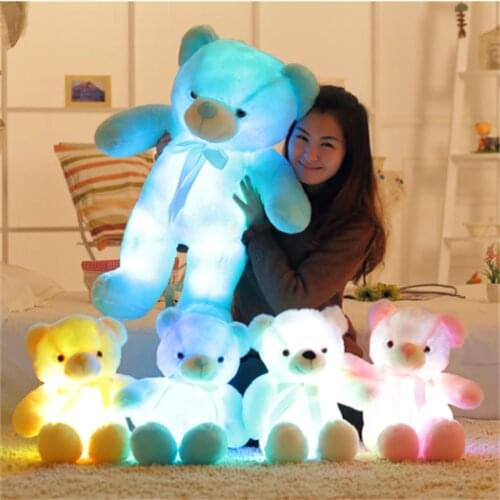 50cm Creative Light Up LED Teddy Bear Stuffed Animals Plush Toy Colorful Glowing Christmas Gift for Kids Pillow