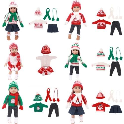 7 Set Fashion Doll Clothes Christmas Sweater Suits &Gloves&Hats &Scarfs For 18 Inch&43 Cm Dolls Generation Girls Toy Gift