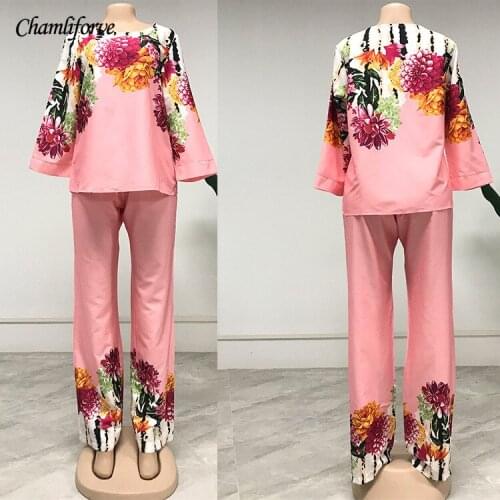 African Clothes for Women Summer Sexy African Women Printing Polyester Two Pieces Sets Top and Long Pant African Clothing