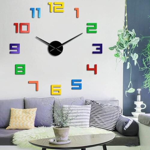Colorful Numbers 3D DIY Arylic Wall Clock Classic Arabic Numerals Self Adhesive Decor Clock Watch Wall Stickers for Living Room