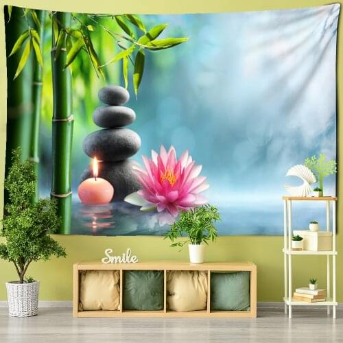 Bamboo Lotus Tapestry Wall Hanging Natural Scenery Bohemian Hippie Witchcraft Art Travel Mattress Home Decor