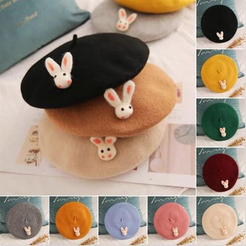 Beret hat women bonnets Cute Vintage college wind sailor black woolen Bunny Beanie hat Retro sweet painter hat wholesale