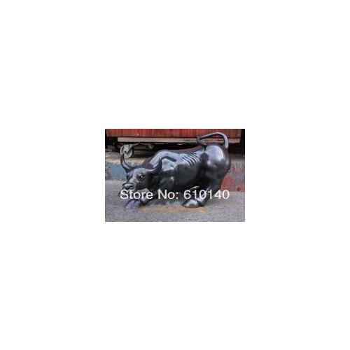Free shipping Large Size Bronze Black Wall Street Bull OX Statue L 20cm