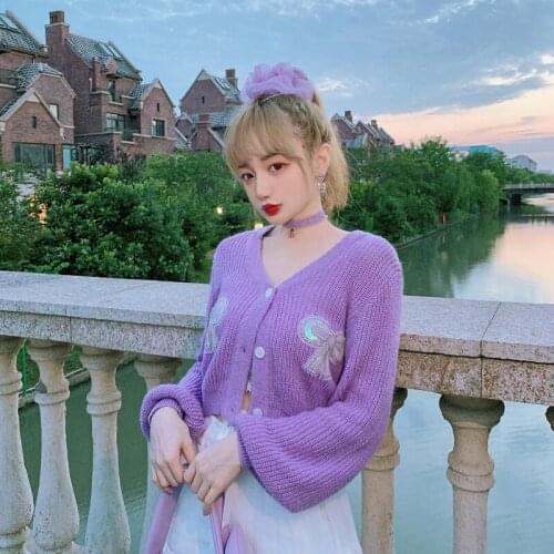 BOBON21vintage stylish purple sequins cardigan sweater women 2020 fashion autumn warm long sleeve outerwear chic sexy tops T1915