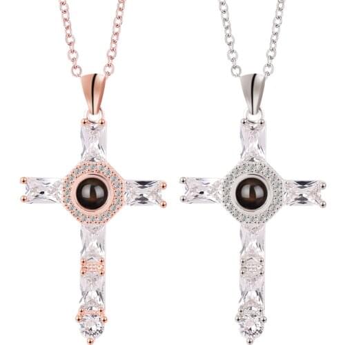 Jesus cross Projection Necklaces Cross Pendant Znic Alloy Necklace for Women Girls Link Chain Pendant Choker Jewelry Charms