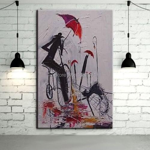 Cheap Price High Quality Abstract Man Riding Bike Oil Painting On Canvas Hand-painted Riding Oil Painting For Wall Decorative