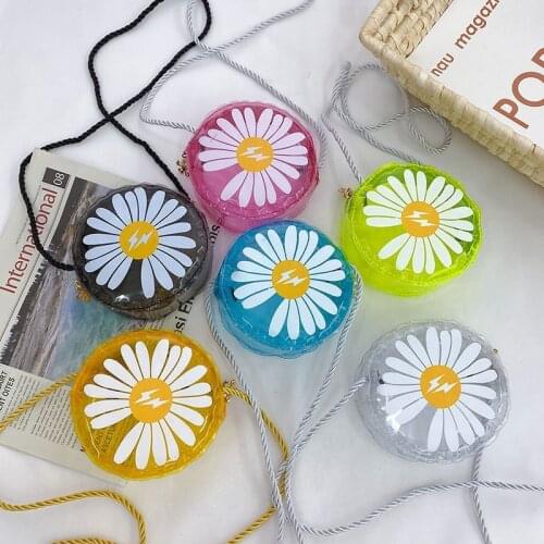 Summer Transparent PVC Kids Crossbody Bags Cute Daisy Flora Childrens Mini Coin Purse Fashion Girls Small Round Shoulder Bag