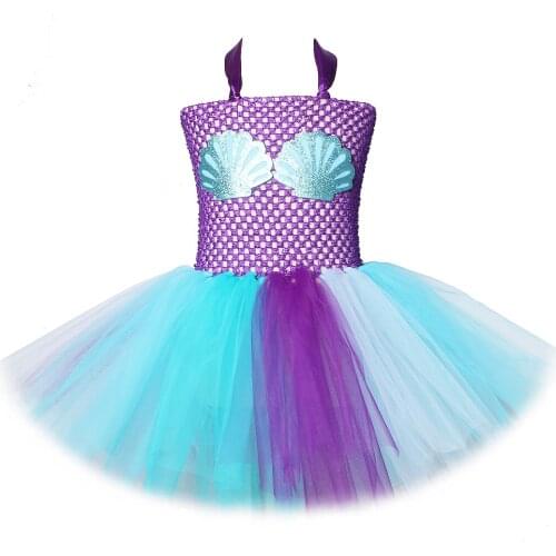 Little Mermaid Princess Dresses for Girls Dress Up Costumes for Kids Halloween Costume Baby Girl Tutu Dress for Birthday Party